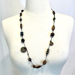 Long Necklace with Metallic, metal and Stone Beads